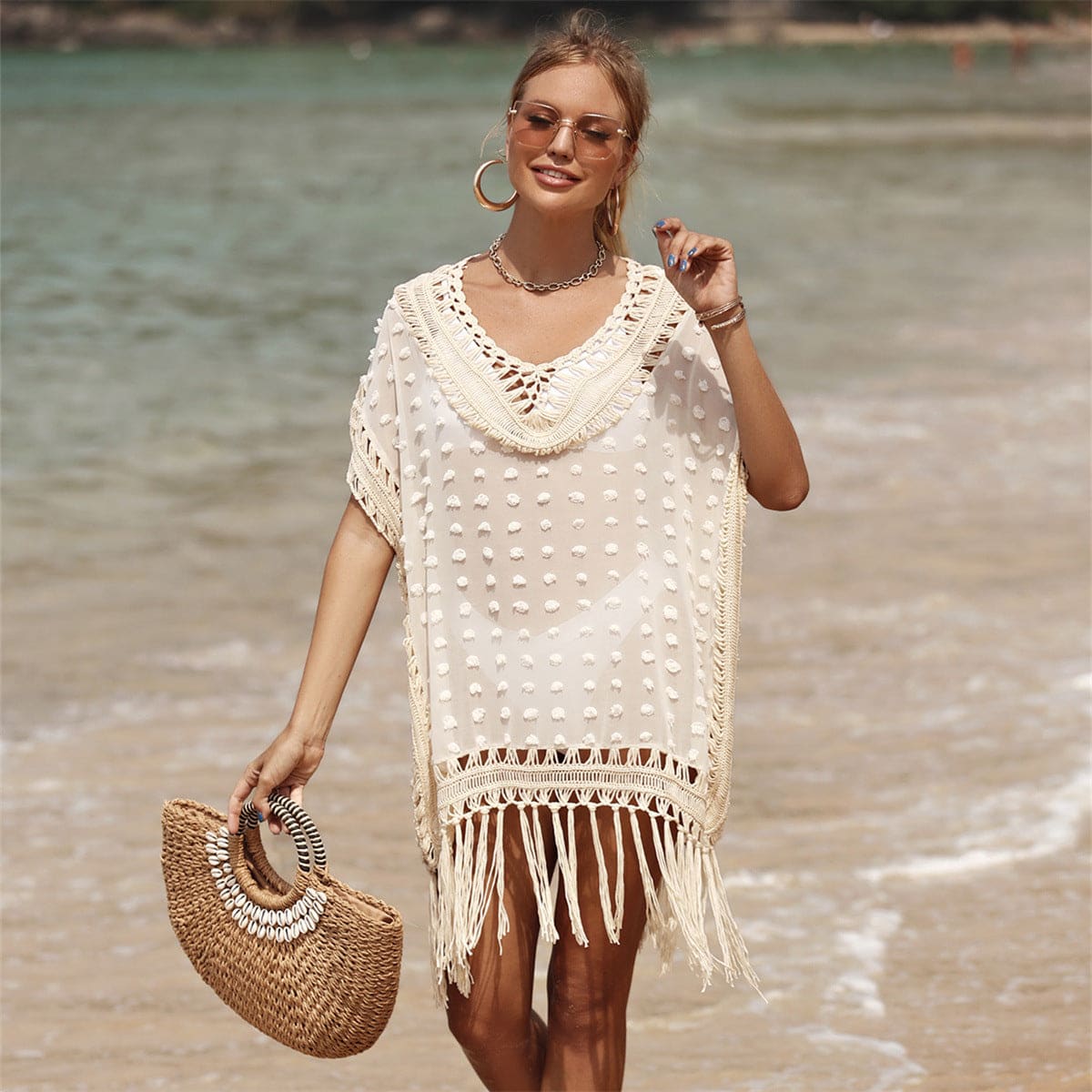 Women’s Tassel-Trim Beach Dress Stylish Lightweight Summer Blouse