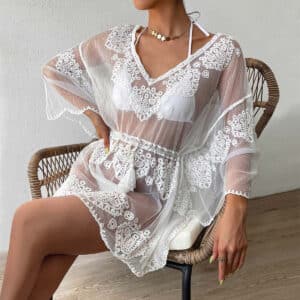 Textured Water-Soluble Beach Blouse, Lightweight Vacation Sun-Shield Cover-Up