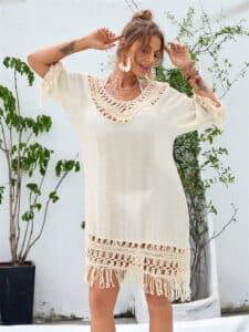 Women’s Long Hand-Crocheted Beach Dress Elegant Summer Cover-Up