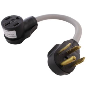 AC WORKS EV1430MS-018 1.5 ft. 30 Amp 4-Prong Dryer Plug NEMA 14-30P to NEMA 14-50R 50A 125/250-Volt RV/Range/EV Female Connector