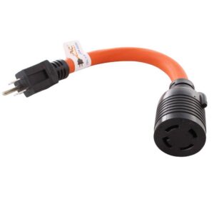 AC WORKS S515L1430-012 1 ft. 15 Amp Household Plug to L14-30 30 Amp 4-Prong Transfer Switch Inlet Adapter