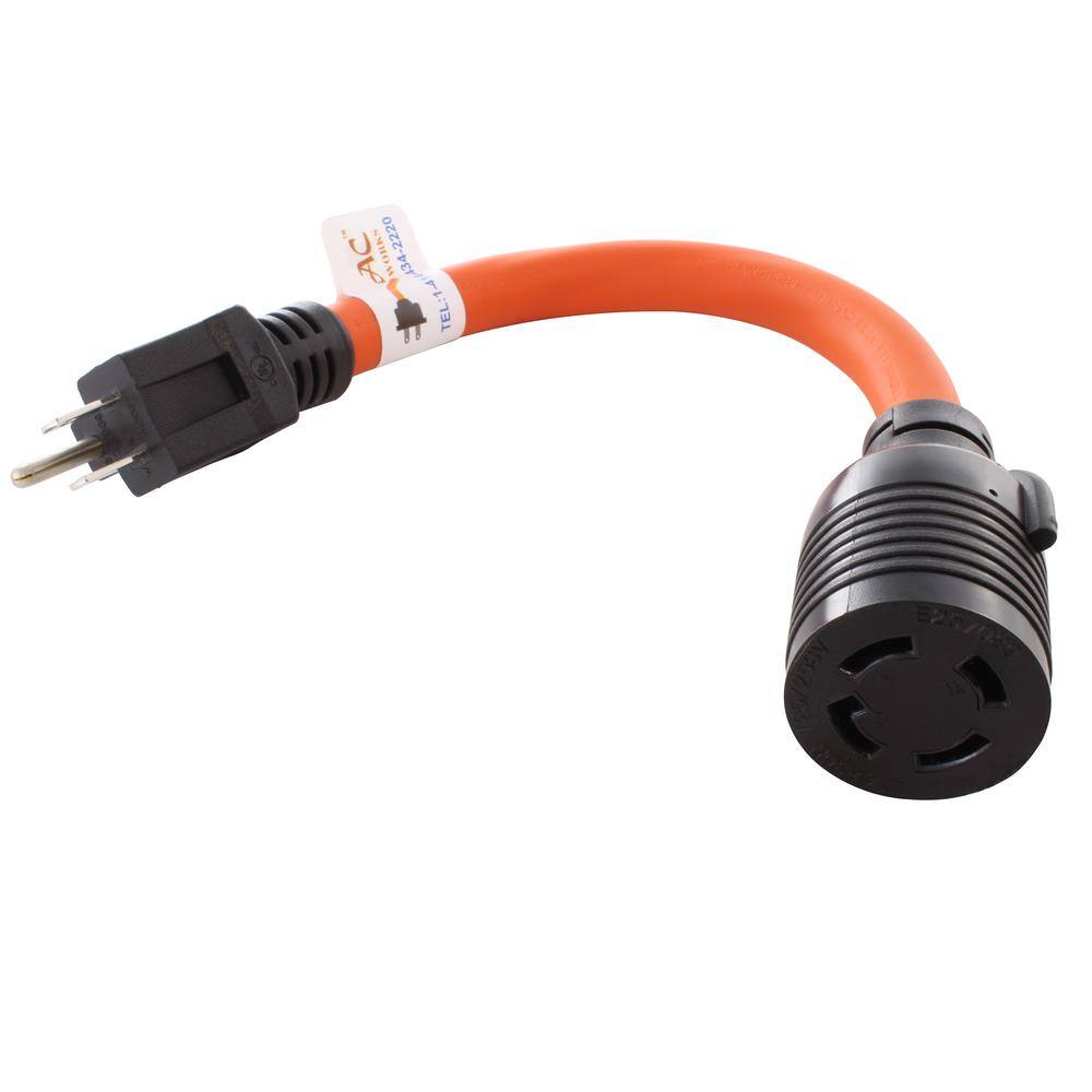 AC WORKS S515L1430-012 1 ft. 15 Amp Household Plug to L14-30 30 Amp 4-Prong Transfer Switch Inlet Adapter