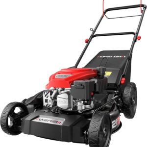 AMERISUN AV8621S1 Gas Lawn Mower, 170cc OHV Engine with Forced Air Cooling, 21″ Steel Deck, 3-in-1 Mulching/Bagging/Side Discharge, 6 Cutting Heights, 1.4-Bushel Grass Catcher, Self-Propelled