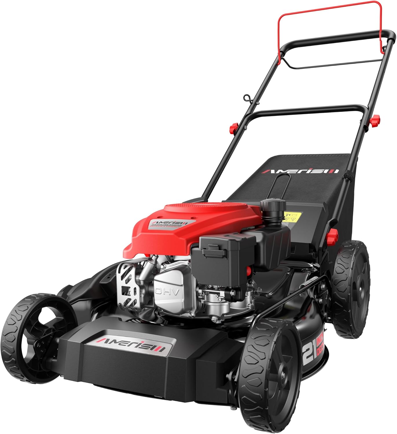 AMERISUN AV8621S1 Gas Lawn Mower, 170cc OHV Engine with Forced Air Cooling, 21″ Steel Deck, 3-in-1 Mulching/Bagging/Side Discharge, 6 Cutting Heights, 1.4-Bushel Grass Catcher, Self-Propelled