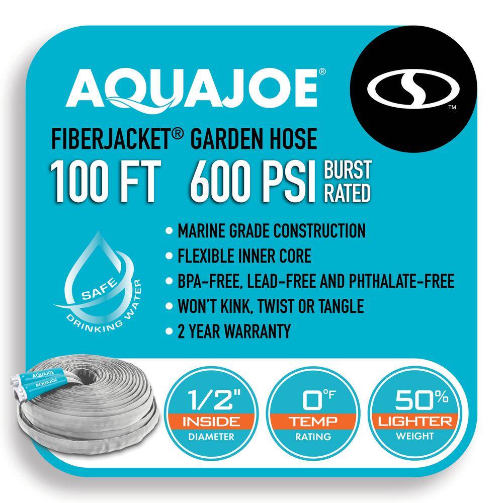 AQUA JOE AJFJH100-PRX 1/2 in. Dia. x 100 ft. Xtreme Fiber jacket Garden Hose, Metal Fittings - Image 3