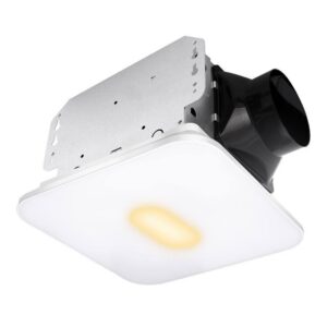 Akicon AK1390N1-W 1390N1 Series Decorative White Fan Speed 90 CFM Ceiling Bathroom Exhaust Fan with 18-Watt Dimmable 3CCT LED Light Square