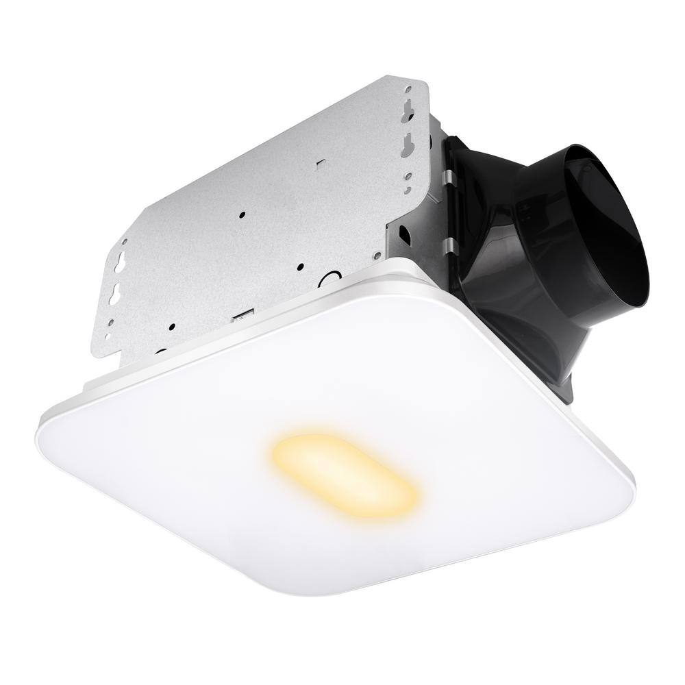 Akicon AK1390N1-W 1390N1 Series Decorative White Fan Speed 90 CFM Ceiling Bathroom Exhaust Fan with 18-Watt Dimmable 3CCT LED Light Square
