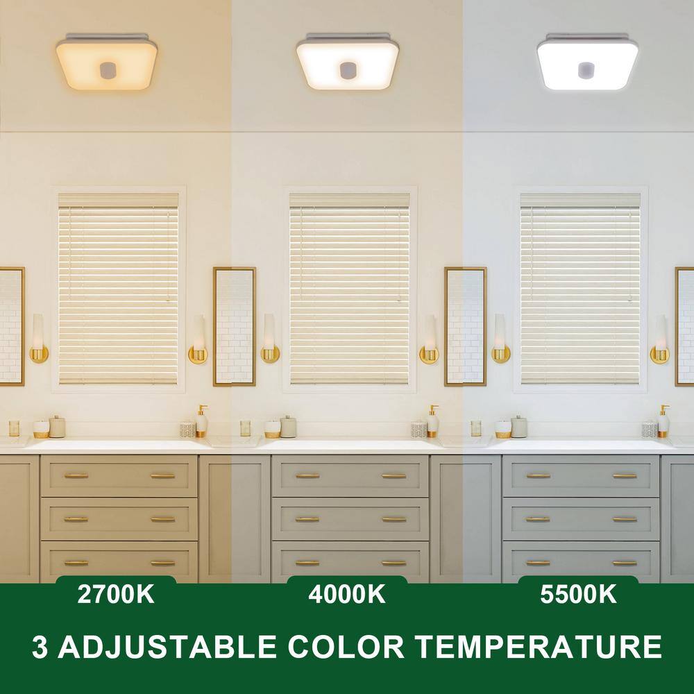 Akicon AK1390N1-W 1390N1 Series Decorative White Fan Speed 90 CFM Ceiling Bathroom Exhaust Fan with 18-Watt Dimmable 3CCT LED Light Square - Image 2