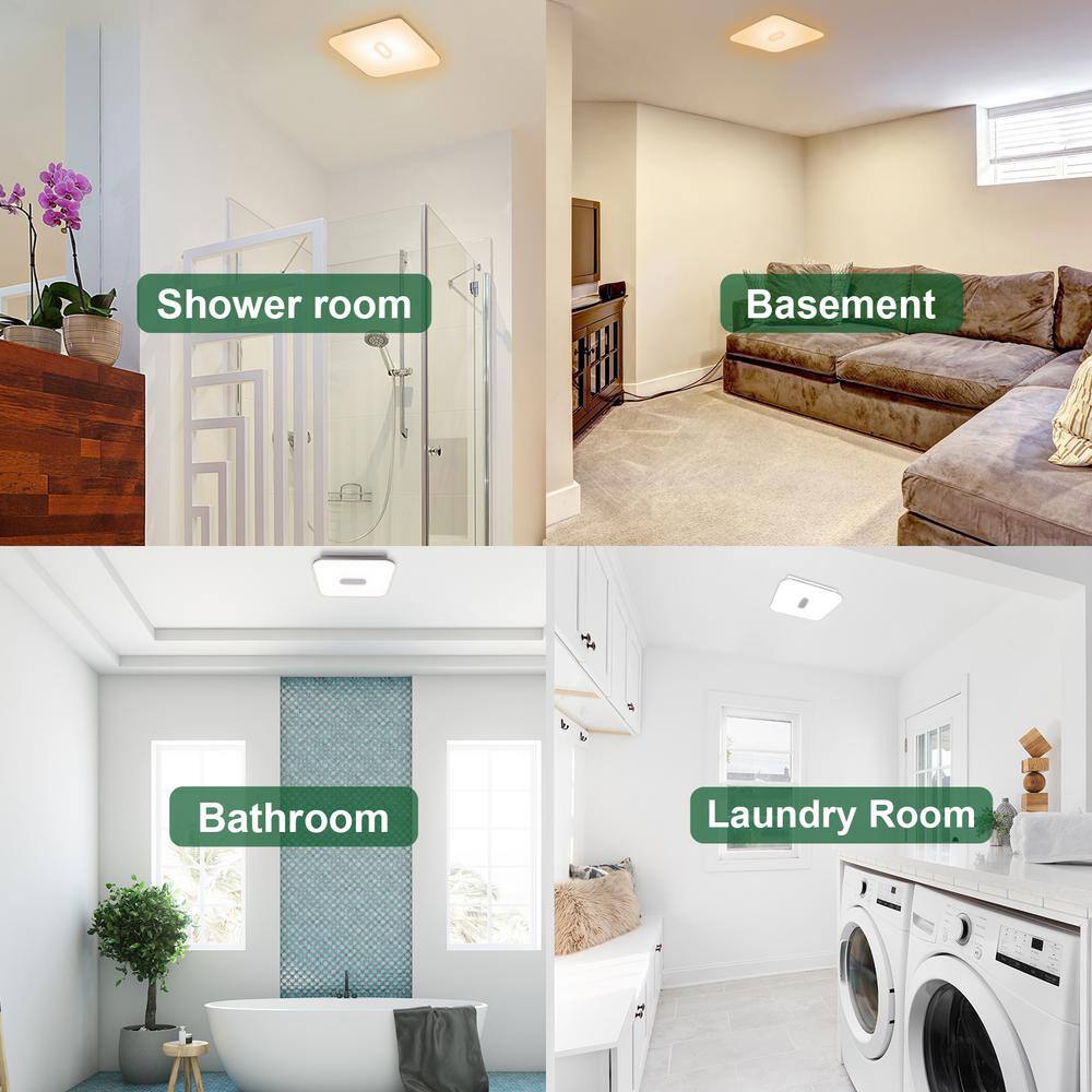 Akicon AK1390N1-W 1390N1 Series Decorative White Fan Speed 90 CFM Ceiling Bathroom Exhaust Fan with 18-Watt Dimmable 3CCT LED Light Square - Image 4