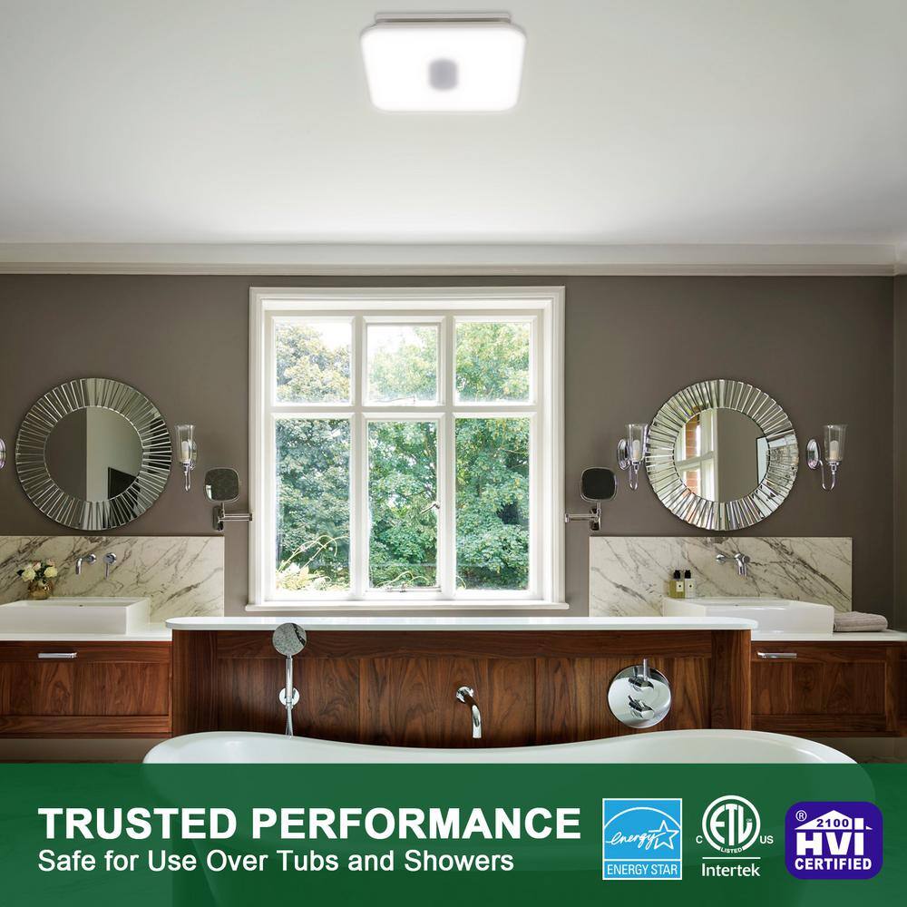 Akicon AK1390N1-W 1390N1 Series Decorative White Fan Speed 90 CFM Ceiling Bathroom Exhaust Fan with 18-Watt Dimmable 3CCT LED Light Square - Image 6