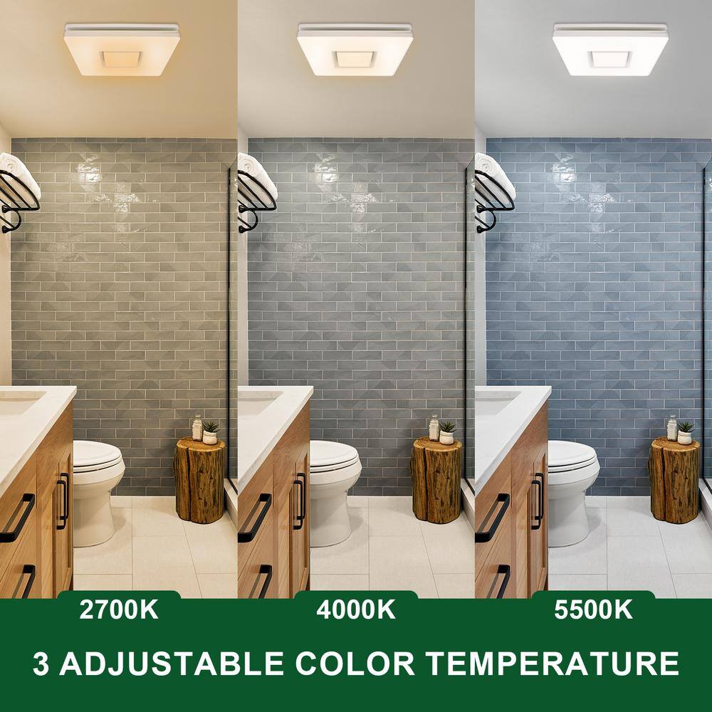Akicon AK1390N2-W 1390N2 Series Decorative White Fan Speed 90 CFM Ceiling Bathroom Exhaust Fan with 18-Watt Dimmable 3CCT LED Light Square - Image 7