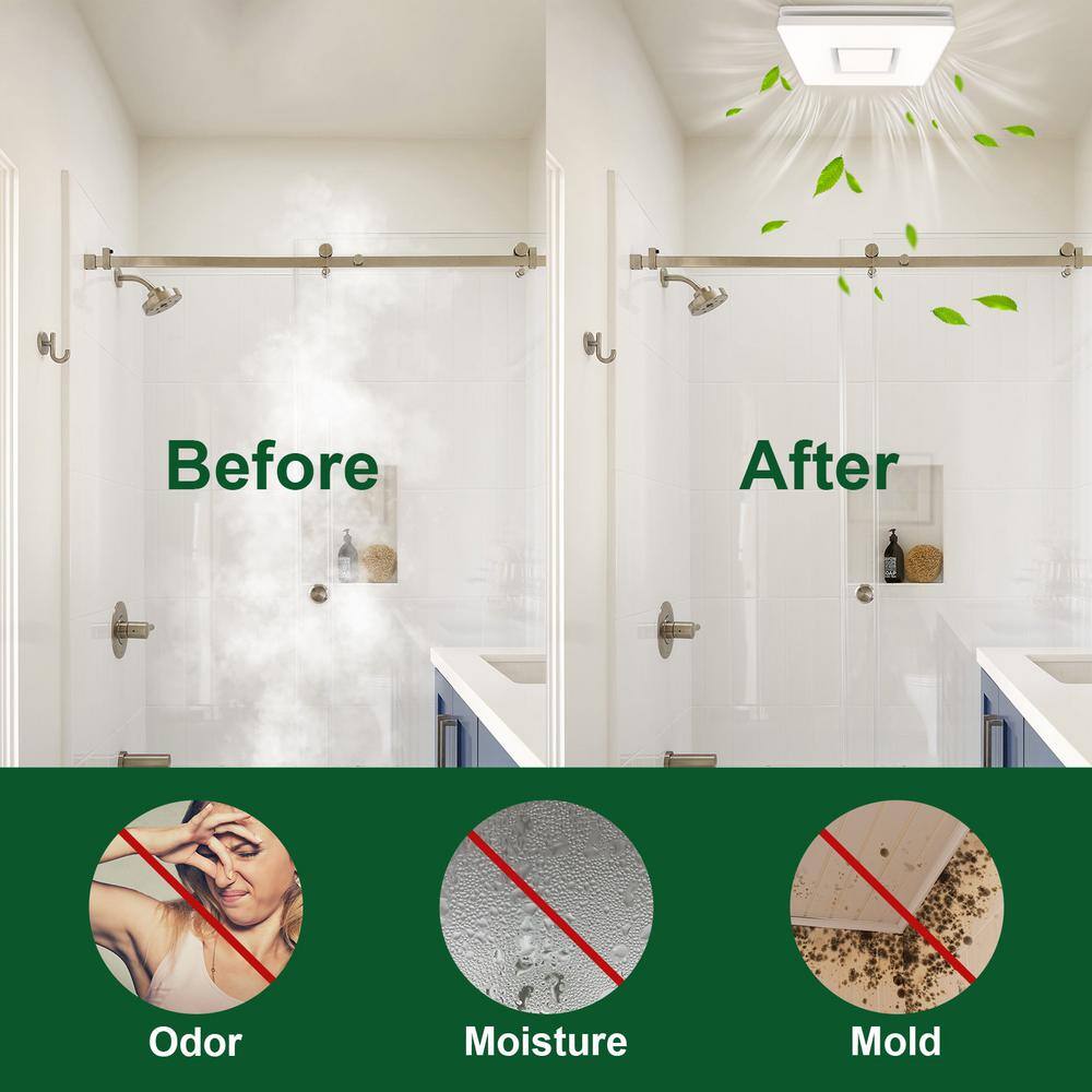 Akicon AK1390N2-W 1390N2 Series Decorative White Fan Speed 90 CFM Ceiling Bathroom Exhaust Fan with 18-Watt Dimmable 3CCT LED Light Square - Image 8