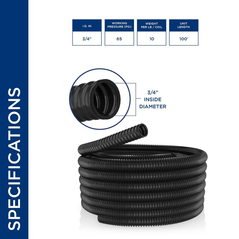 Alpine Corporation KFH034 3/4 in. I.D. x 100 ft. Multi-Use Pond Black Kink Free, Corrugated, Non-Kink Flexible PVC Tubing - Image 2
