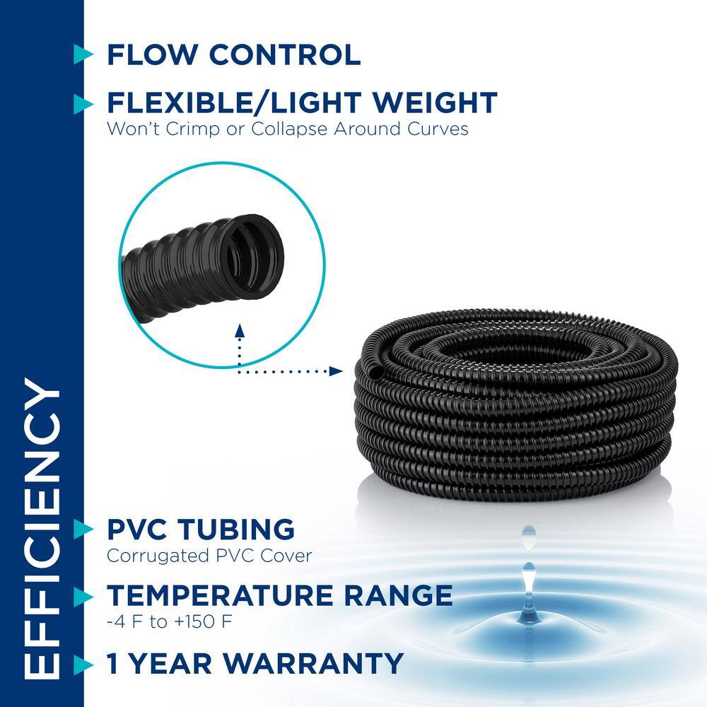 Alpine Corporation KFH034 3/4 in. I.D. x 100 ft. Multi-Use Pond Black Kink Free, Corrugated, Non-Kink Flexible PVC Tubing - Image 5