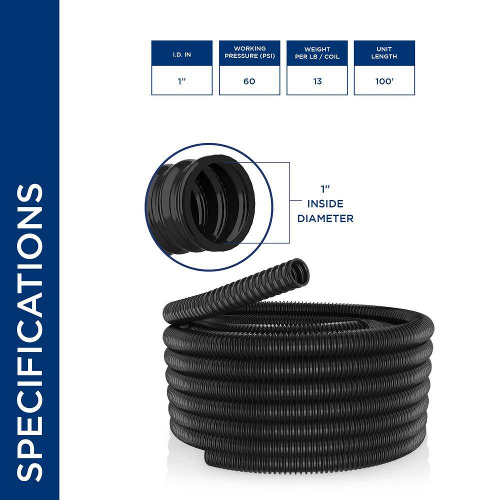 Alpine Corporation KFH100 1 in. I.D. x 100 ft. Multi-Use Pond Black Kink Free, Corrugated, Non-Kink Flexible PVC Tubing - Image 2