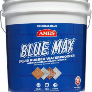 Ames Research Laboratories BMX5RG Blue MAX Waterproofer, Regular Use in Interior & Below-Grade Exterior Concrete Sealer and More. Liquid Rubber, 5 Gallon (Pack of 1), 640 Fl Oz