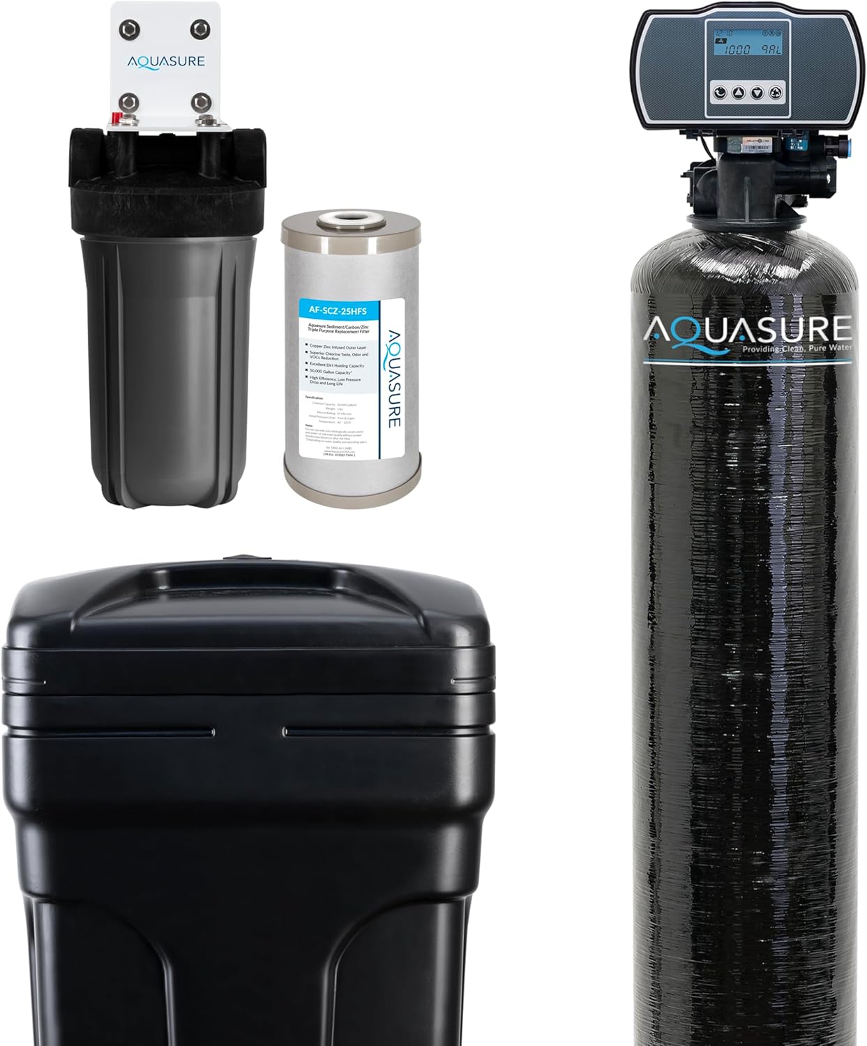 Aquasure Harmony Series 30,000 Grains Whole House Water Softener with High Performance Automatic Digital Metered Control Head | Reduces Hardness and Improves Water Quality | for 1-2 bathrooms