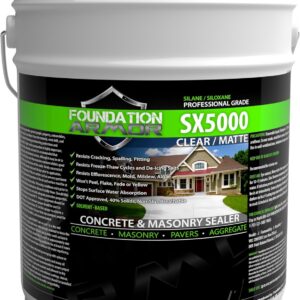 Armor SX5000 Solvent-Based Silane-Siloxane Sealer for Concrete, Brick, Pavers, Stone – Matte Concrete Sealer – 5 Gallon