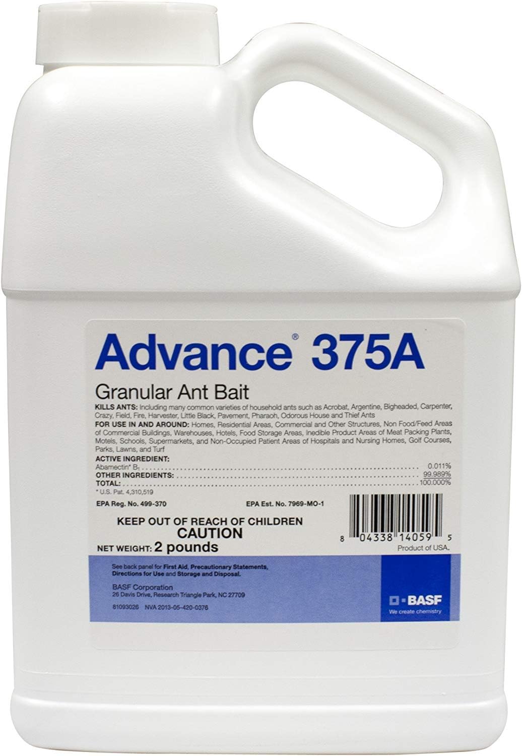 BASF Advance 375A Granular Ant Bait, Indoor or Outdoor, Kills Fire, Odorous House, Carpenter, Little Black and Argentine Ants, Ready to Use, 2 lb