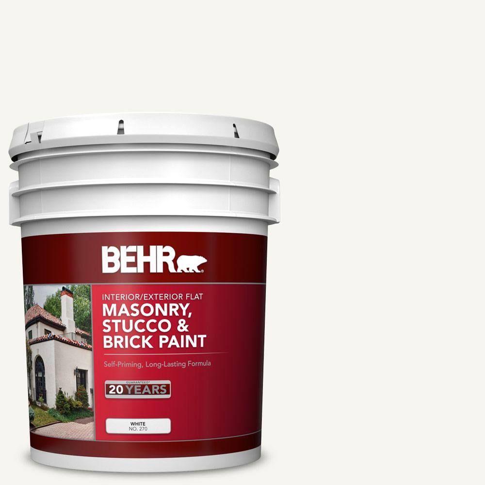 BEHR 27005 5 gal. White Flat Latex Masonry, Stucco and Brick Interior/Exterior Paint