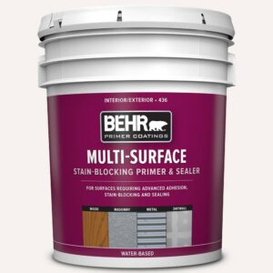 BEHR 43605 5 Gal. White Acrylic Interior/Exterior Multi-Surface Stain-Blocking Primer and Sealer