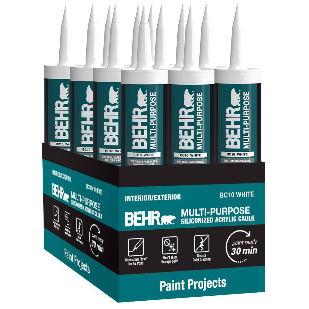 BEHR BC1011CS Multi-Purpose 10.1 fl. oz. White Siliconized Acrylic Latex Caulk (12-pack)