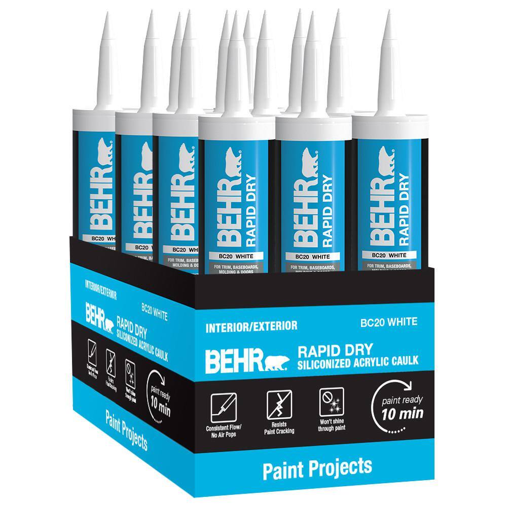 BEHR BC2011CS Rapid Dry 10.1 fl. oz. White Siliconized Acrylic Latex Caulk (12-pack)