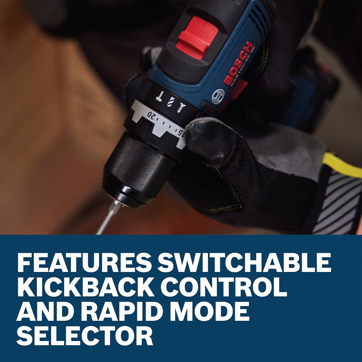 BOSCH GSB18V-65B12 1/2 In. Brushless Hammer Drill/Driver Kit – 575 In.-Lbs. Max Torque, Switchable KickBack Control, Rapid Mode Selector, Dual LED Worklights, Battery and Charger Kit Included - Image 7