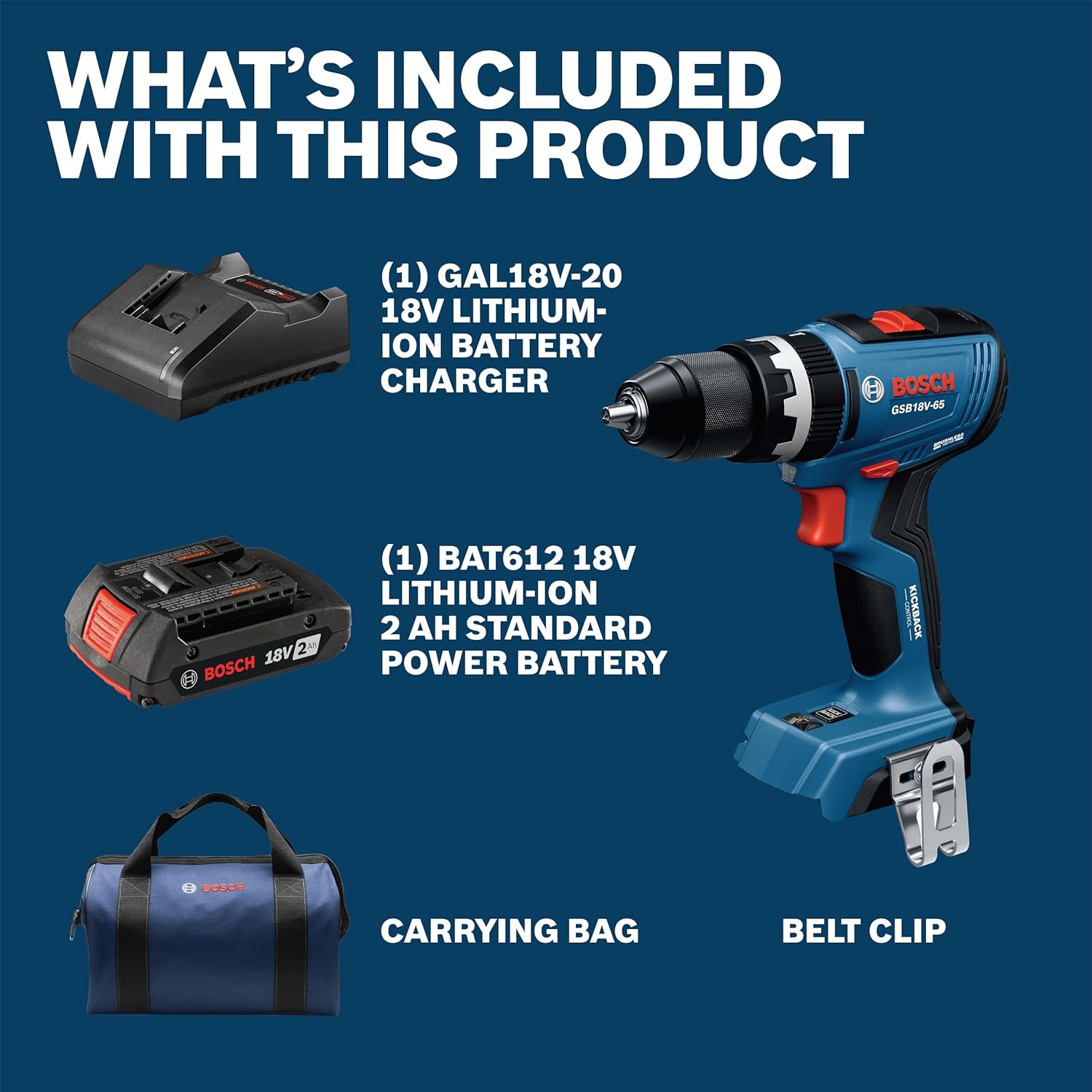 BOSCH GSB18V-65B12 1/2 In. Brushless Hammer Drill/Driver Kit – 575 In.-Lbs. Max Torque, Switchable KickBack Control, Rapid Mode Selector, Dual LED Worklights, Battery and Charger Kit Included - Image 3