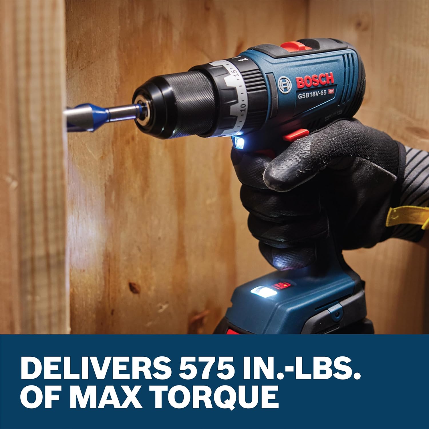 BOSCH GSB18V-65B12 1/2 In. Brushless Hammer Drill/Driver Kit – 575 In.-Lbs. Max Torque, Switchable KickBack Control, Rapid Mode Selector, Dual LED Worklights, Battery and Charger Kit Included - Image 5