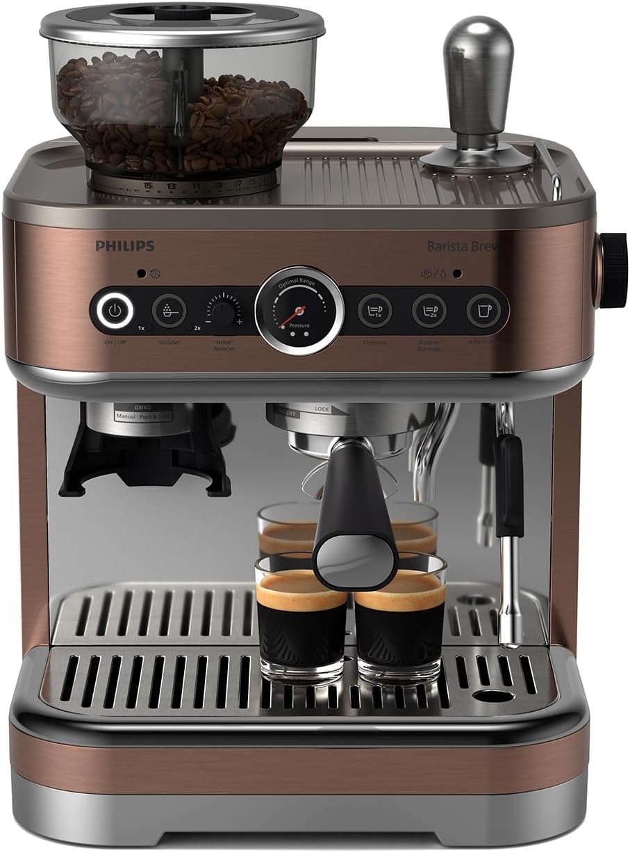 PHILIPS PSA3228/41 Barista Brew Semi Automatic Espresso Machine – Single & Double Espresso + Americano Button
