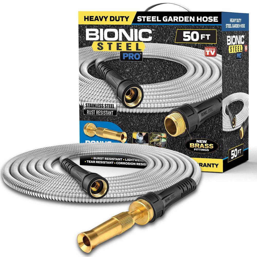 Bionic Steel 2428 Pro 5/8 in. x 50 ft. Heavy-Duty Stainless Steel Garden Hose with Brass Fitting
