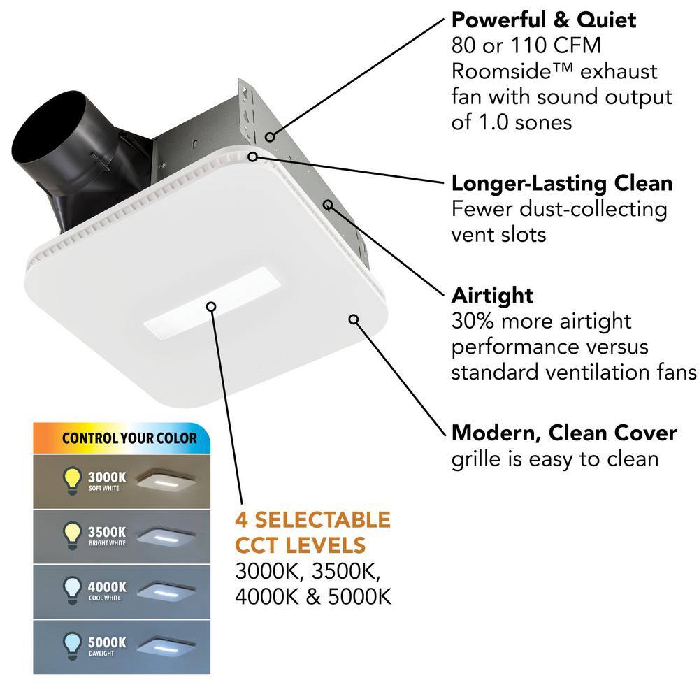 Broan-NuTone AER80CCTK 80 CFM Ceiling Bathroom Exhaust Fan with CCT LED Light CleanCover Grille, ENERGY STAR - Image 5