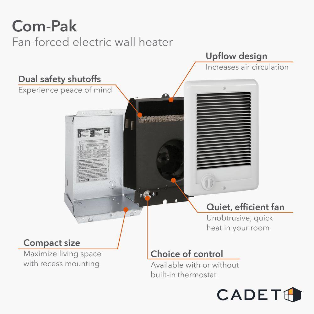 Cadet CS102T 240/208-volt 1,000/750-watt Com-Pak In-wall Fan-forced Replacement Electric Heater Assembly with Thermostat - Image 6