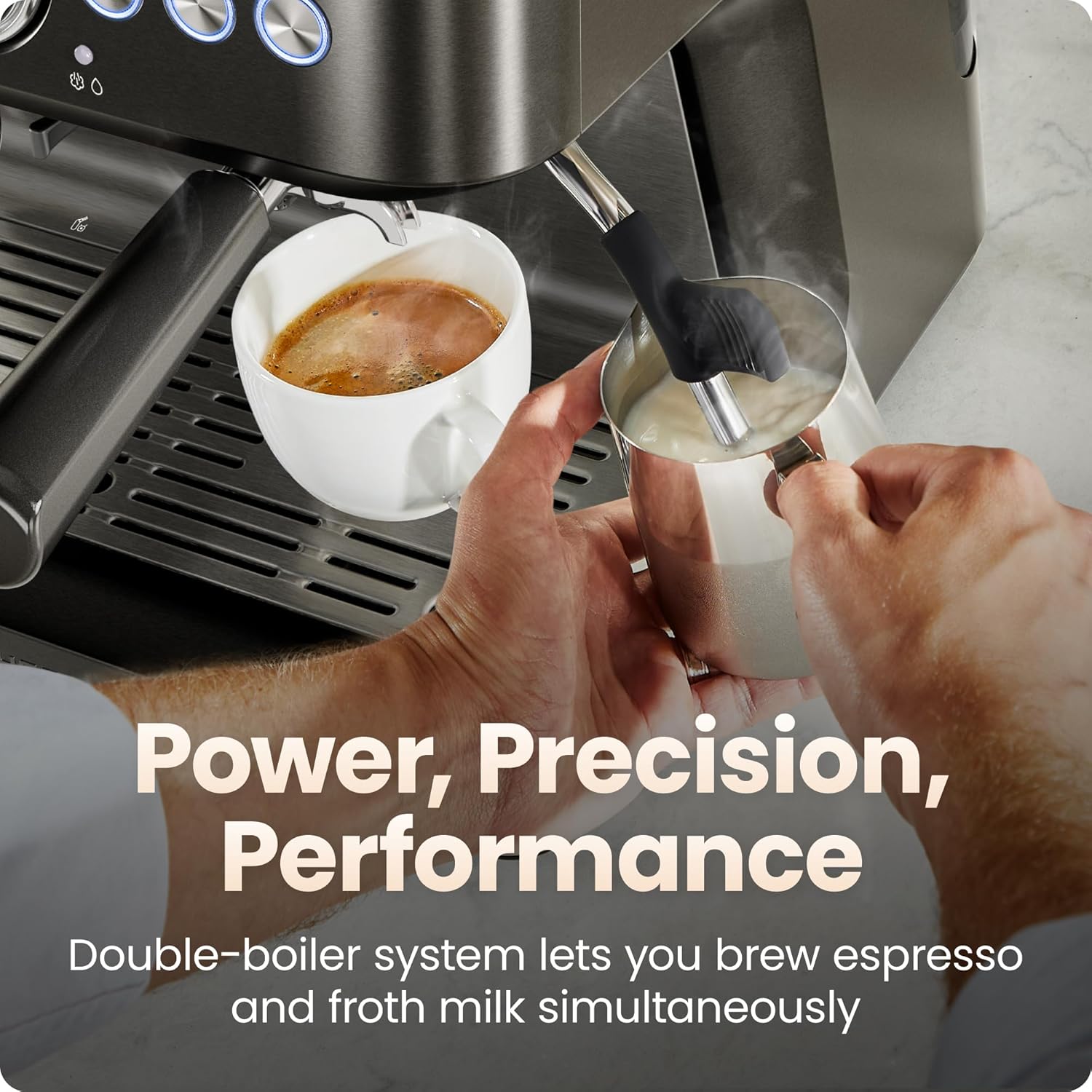 Chefman RJ54-G-SS-D-BLK Crema Deluxe Espresso Machine with Double Boiler, Use Milk Frother - Image 8