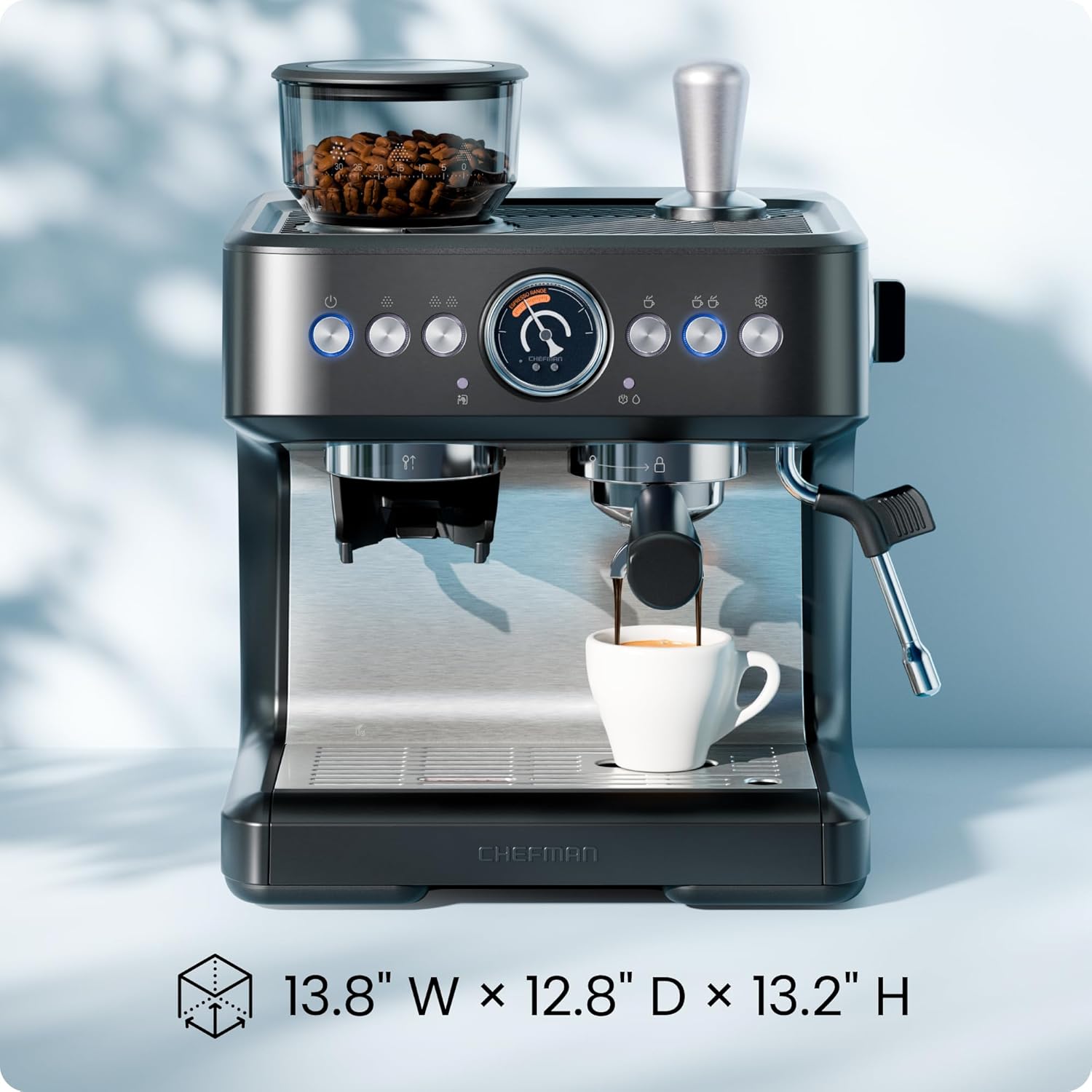 Chefman RJ54-G-SS-D-BLK Crema Deluxe Espresso Machine with Double Boiler, Use Milk Frother - Image 3