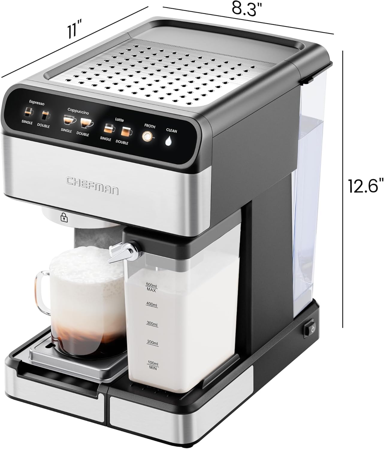 Chefman RJ54-I-SV-AM CaféMaster Pro Espresso Machine, Brew Single or Double Shots, Coffee Maker - Image 3