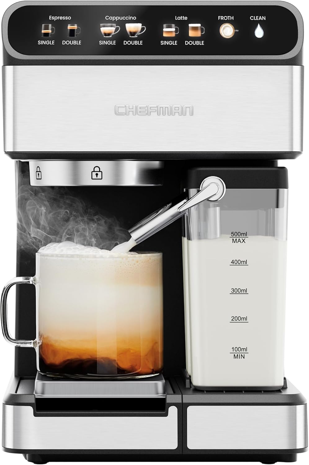 Chefman RJ54-I-SV-AM CaféMaster Pro Espresso Machine, Brew Single or Double Shots, Coffee Maker