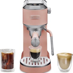 De’Longhi EC890PK Dedica Duo Compact Espresso Machine – Cold Brew Coffee Maker with Milk Frother Wand, Rosé Pink