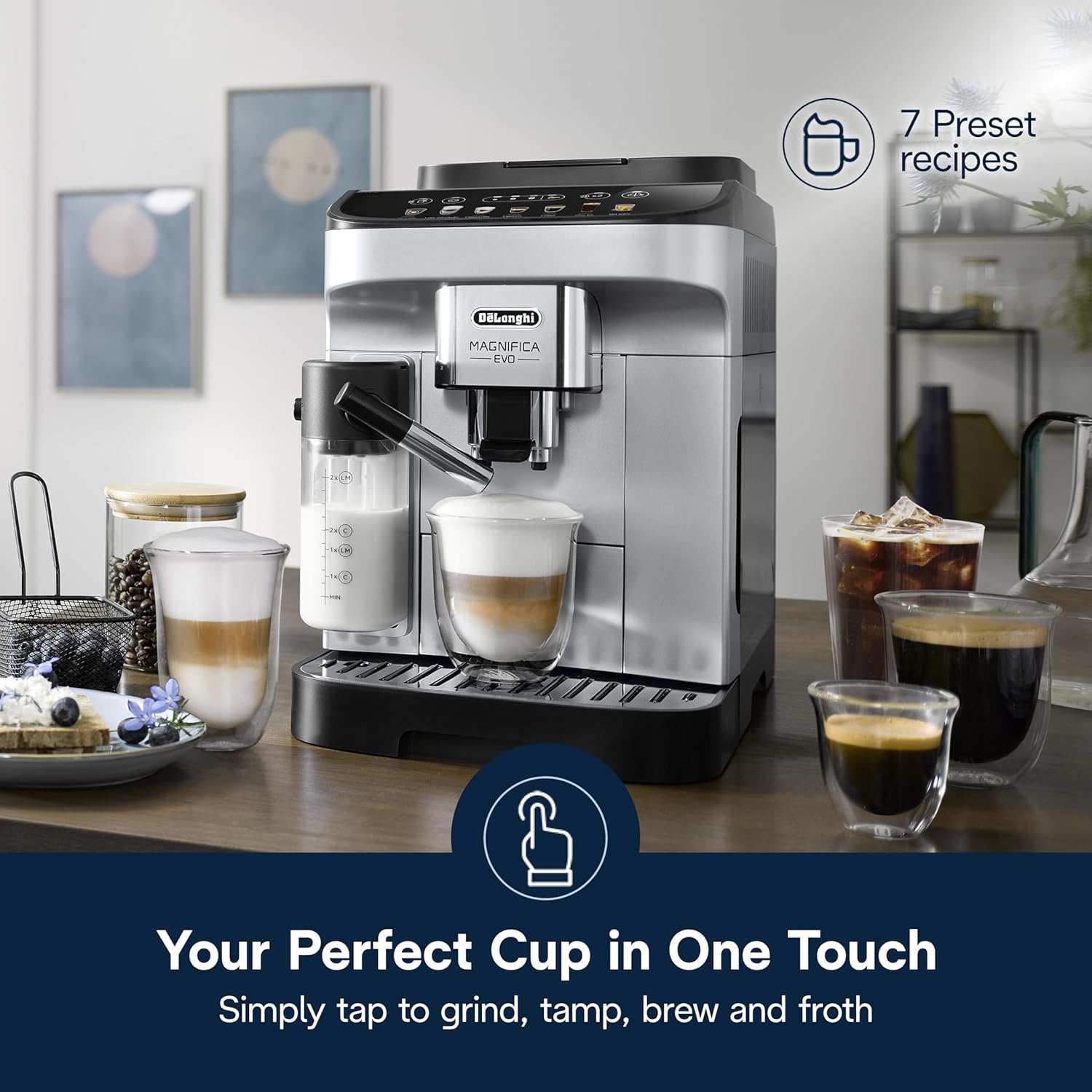 De’Longhi ECAM29084SB Magnifica Evo Automatic Espresso & Coffee Machine with Auto Milk Frother, Silver - Image 7