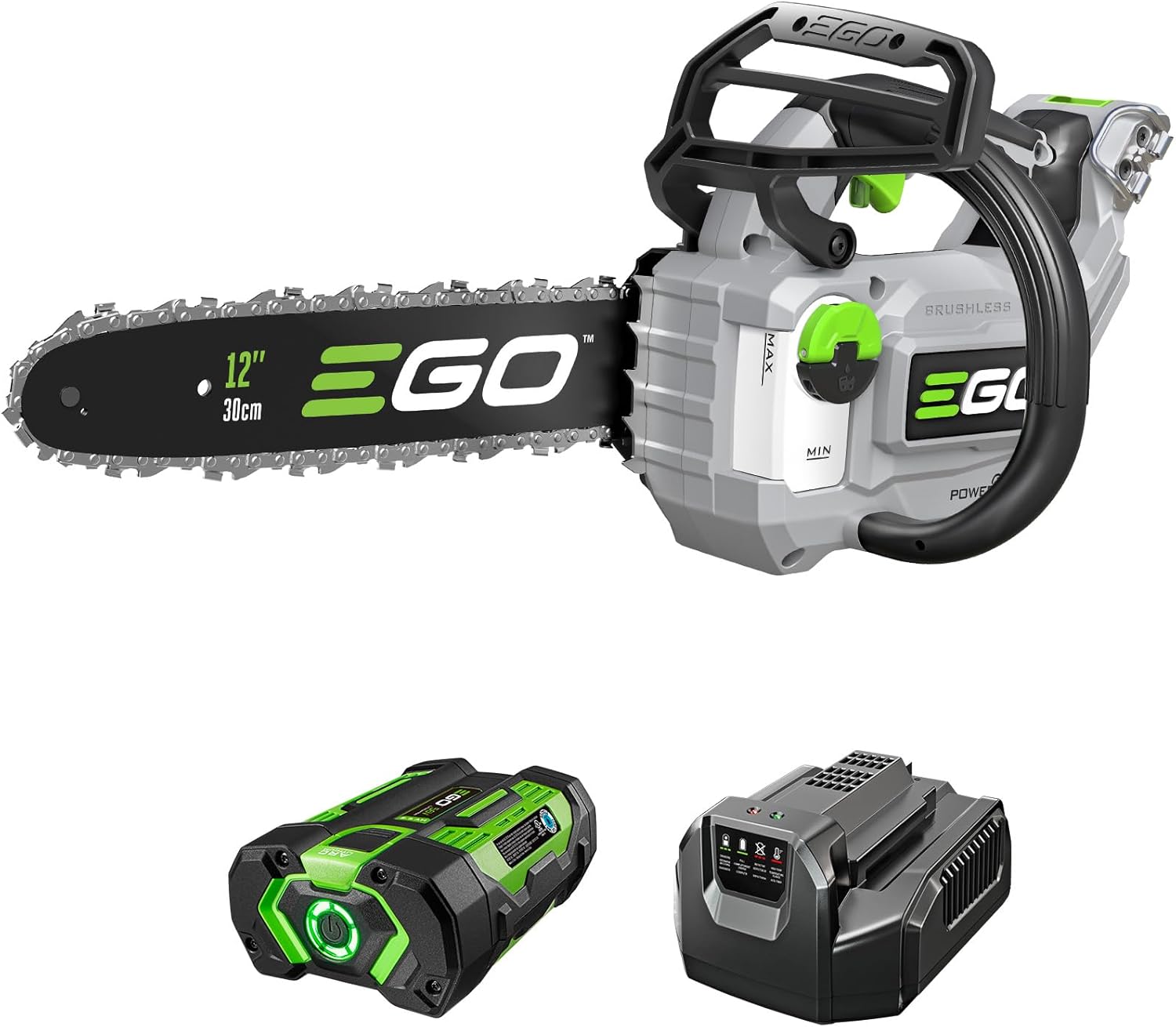 EGO POWER+ CS1201 Chain Saw, 12″ Battery Powered Chainsaw, Electric Cordless, Includes 56V 2.5Ah Battery and Charger