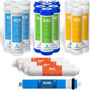 Express Water FLTSETC6S6G6I3M50 3 Year Reverse Osmosis System Replacement Filter Set, 22 Filters with 50 GPD RO Membrane