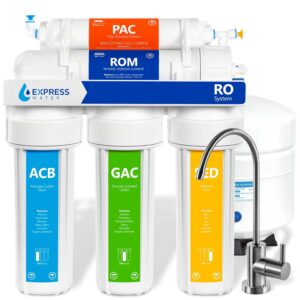 Express Water RO10M Reverse Osmosis Water Filtration System – 5 Stage RO Water Filter System with Faucet and Tank – Under Sink Water Filter – 100 GPD