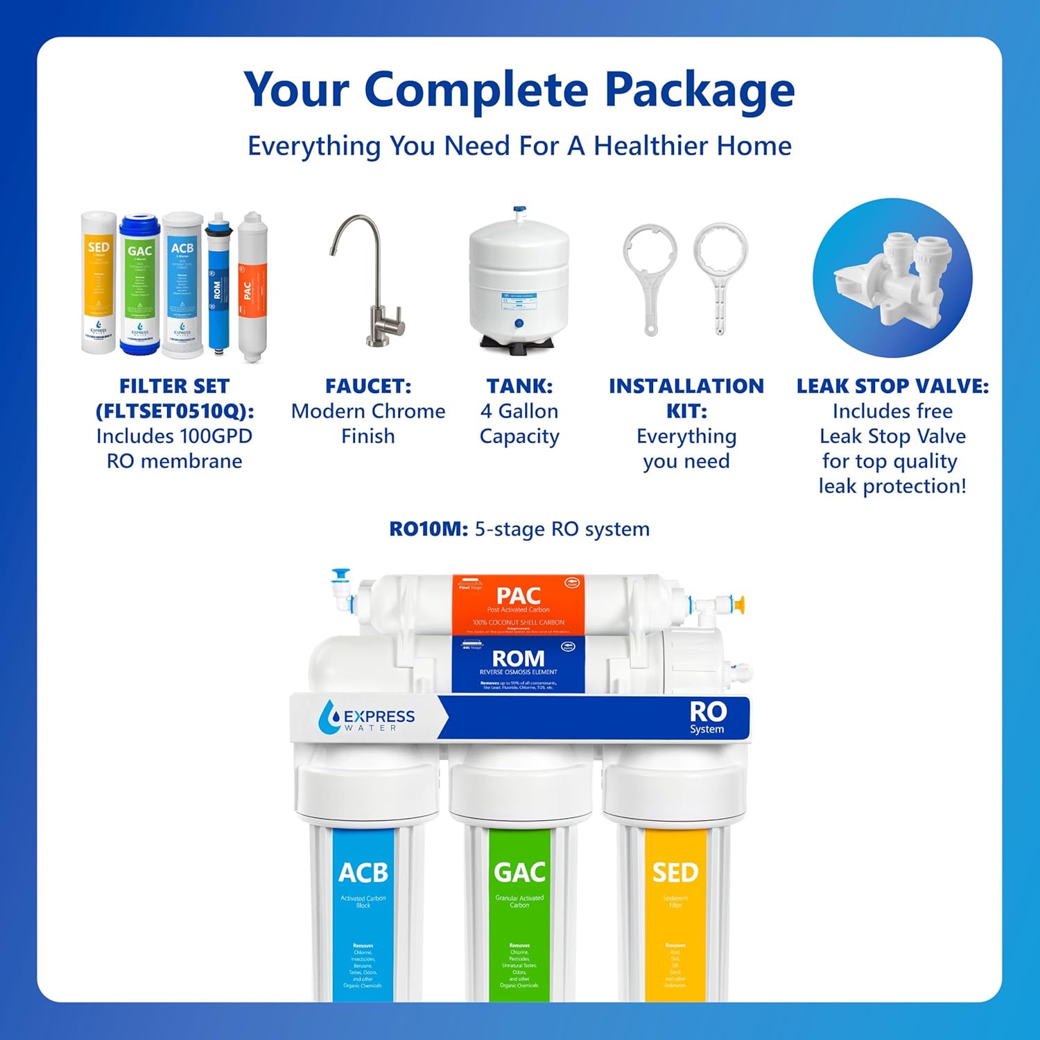 Express Water RO10M Reverse Osmosis Water Filtration System – 5 Stage RO Water Filter System with Faucet and Tank – Under Sink Water Filter – 100 GPD - Image 7
