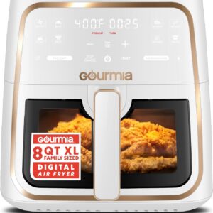 Gourmia 8 Qt Air Fryer, 8 Presets with Digital Display, FryForce 360° Technology, White