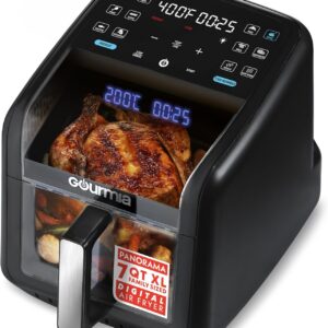 Gourmia GAF7020B Air Fryer 7 QT – Easy View Panoramic Window & Interior Light, Guided Cooking, Black