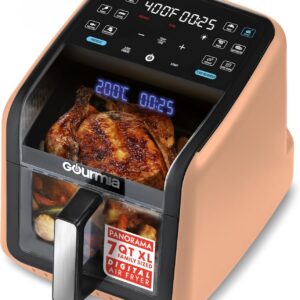 Gourmia GAF7020P Air Fryer 7 QT – Easy View Panoramic Window & Interior Light, Guided Cooking, Peach