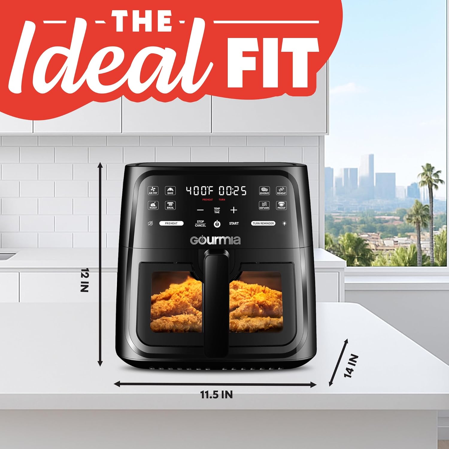 Gourmia GAF823B 8 Qt Air Fryer, 8 Presets with Digital Display, FryForce 360° Technology, Easy View Window & Interior Light, Black - Image 4