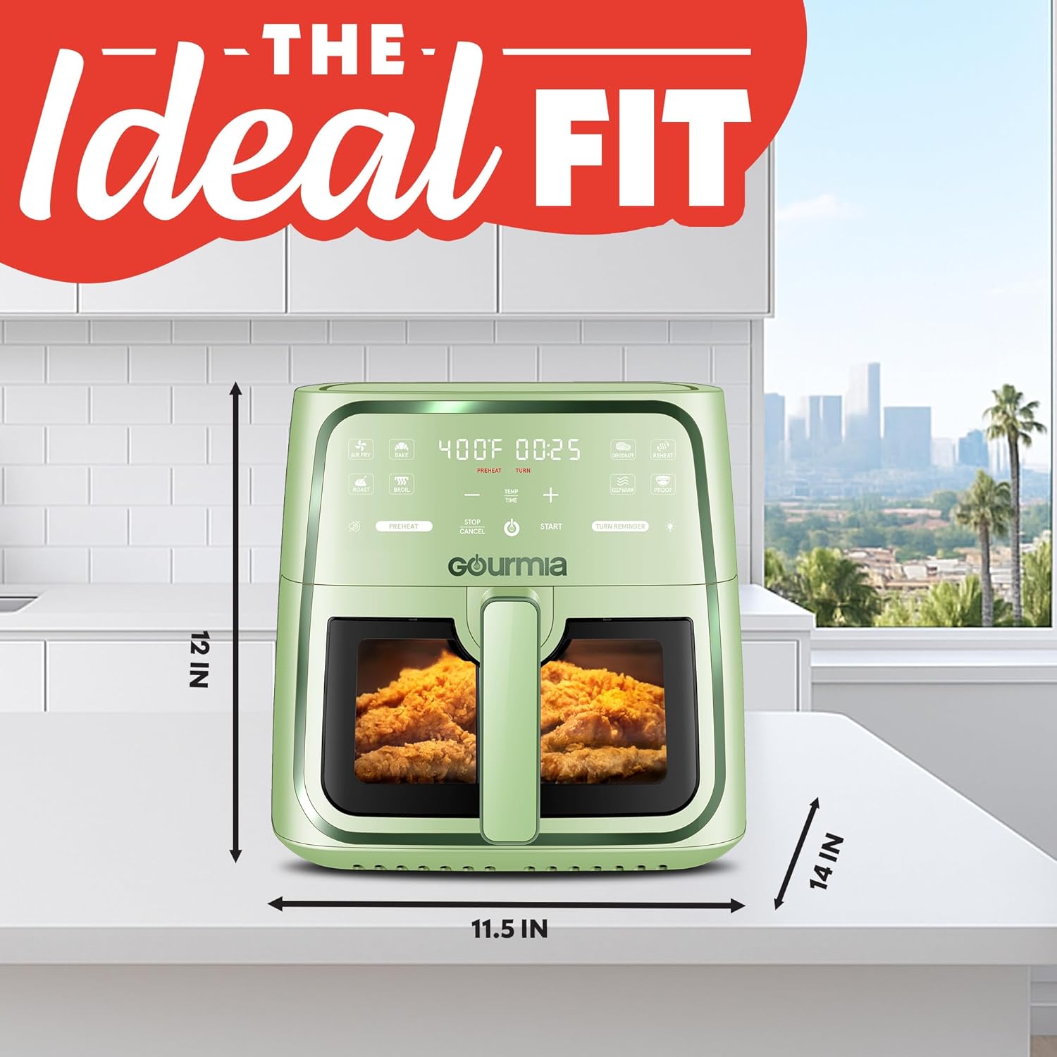 Gourmia GAF823G 8 Qt Air Fryer, 8 Presets with Digital Display, FryForce 360° Technology, Green - Image 4