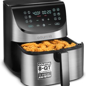 Gourmia GAF856 Air Fryer – 8 Qt Extra Large Capacity, FryForce360º, Digital Display with 12 Presets, Stainless Steel